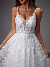 Gorgeous Wedding Dress With Sequin 3d Flower Embroidery And Mesh Spaghetti Straps